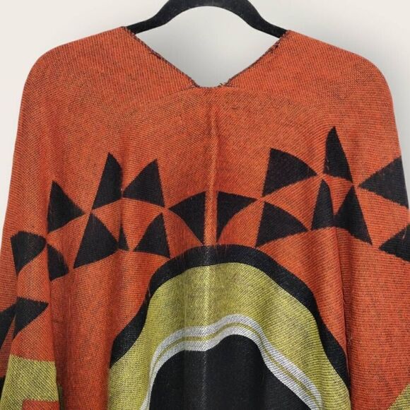 Marc New York Poncho Southwestern Cape One Size Black Rust Earthy Western Gorp‎ - Picture 5 of 13